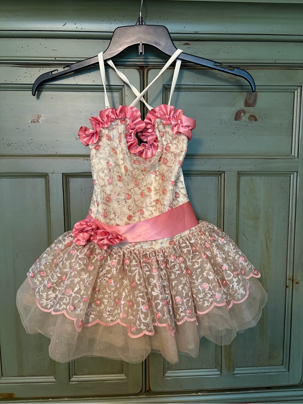 Weissman Pink and Cream Floral Tulle Dance Costume MC